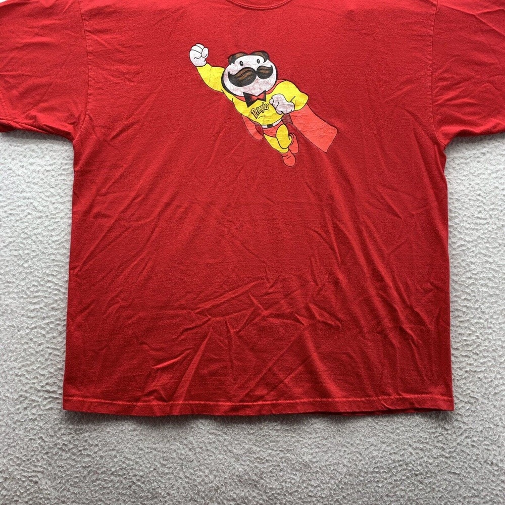 VTG Hanes Beefy T-Shirt Adult XL X-Large Pringles Man Superhero Chips Snacks Red - Picture 3 of 14